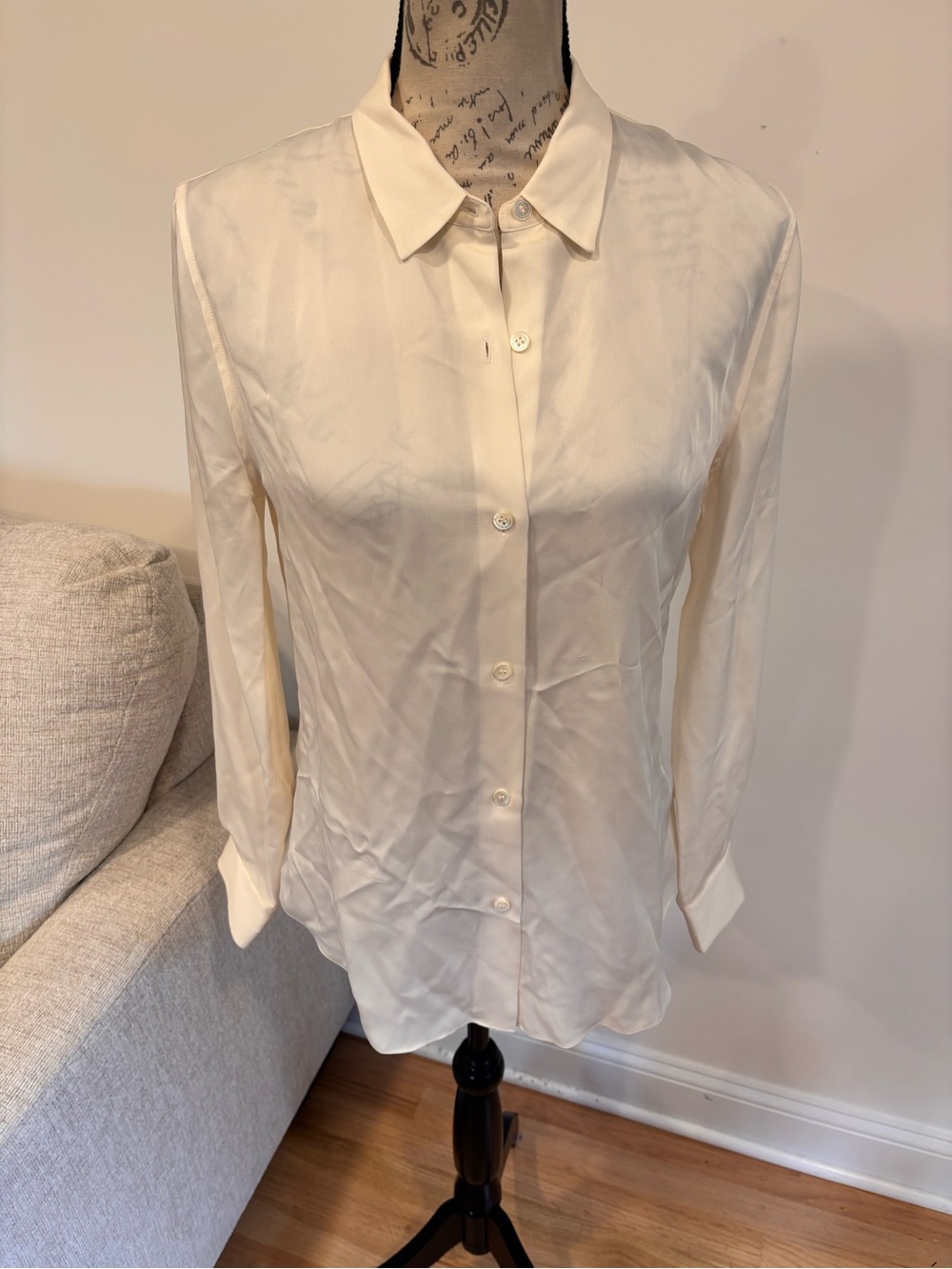 Theory cream silk button down blouse size small